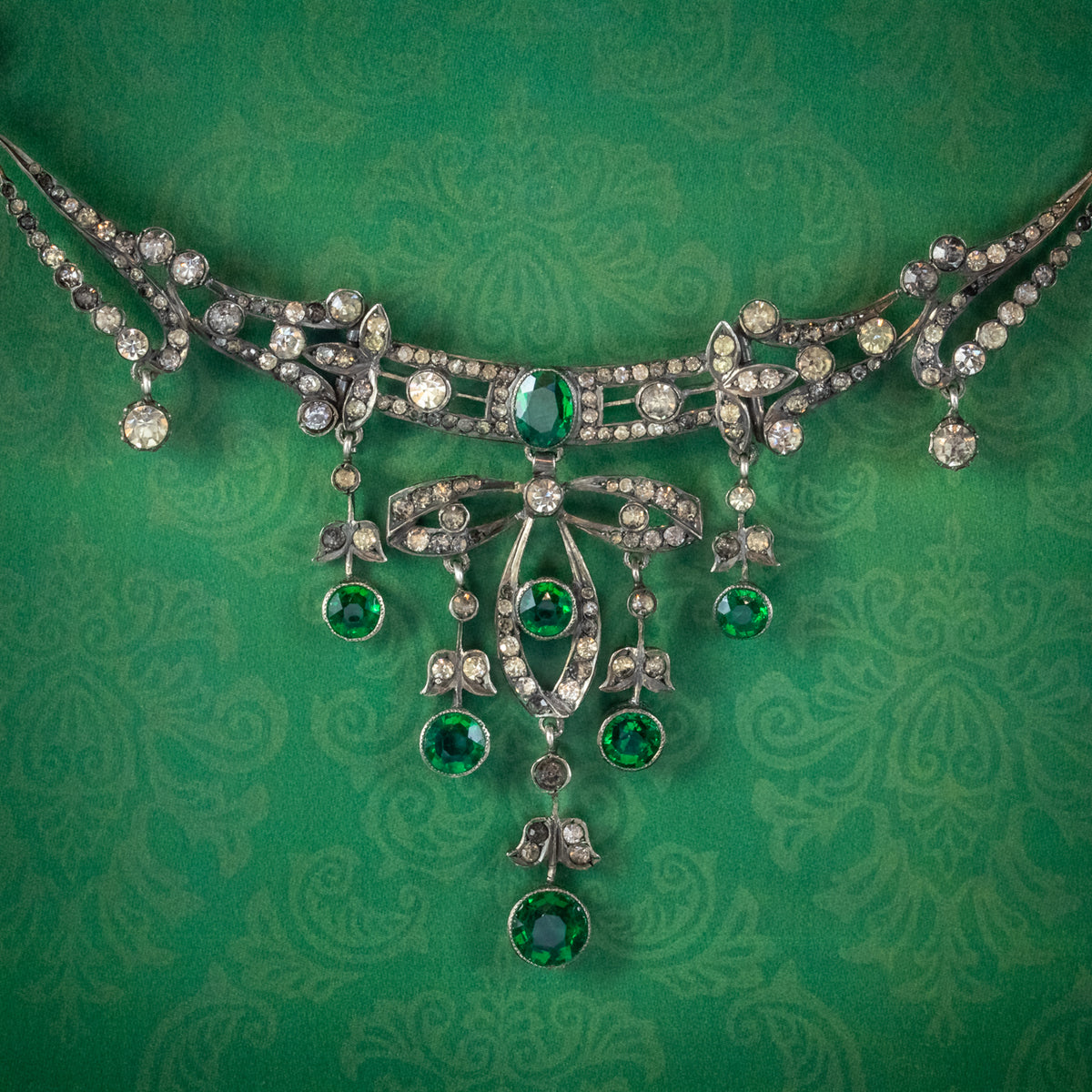 Antique Victorian Art Nouveau Green Paste Choker Necklace Silver