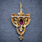 ANTIQUE VICTORIAN ART NOUVEAU PINK QUARTZ PEARL PENDANT BROOCH 15CT GOLD CIRCA 1900 BACK
