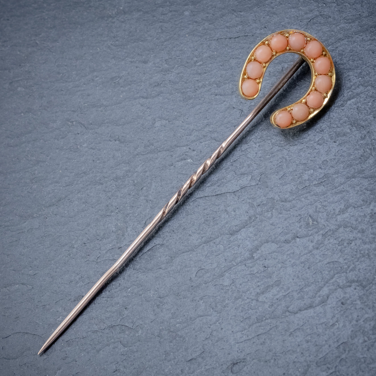 Antique Victorian Coral Horseshoe Pin 18Ct Gold Boxed Circa 1900 Secondary image