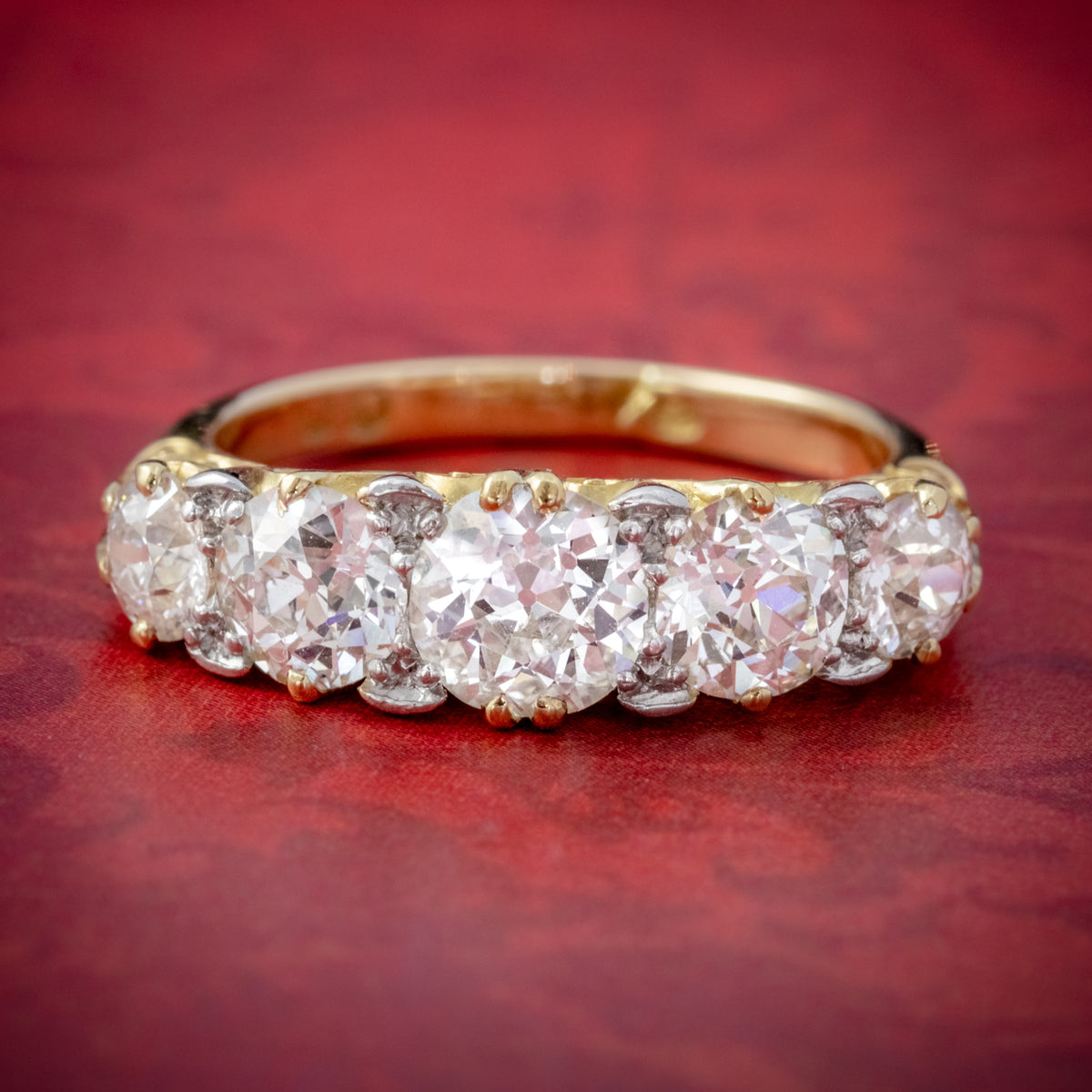 ANTIQUE VICTORIAN DIAMOND FIVE STONE RING 18CT GOLD 3.09CT DIAMONDS CIRCA 1900 CERT COVER Main image