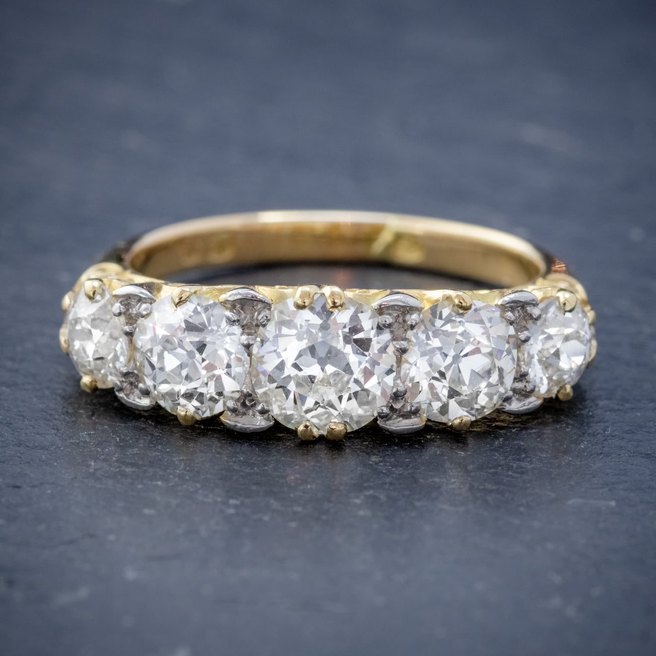 ANTIQUE VICTORIAN DIAMOND FIVE STONE RING 18CT GOLD 3.09CT DIAMONDS CIRCA 1900 CERT Secondary image