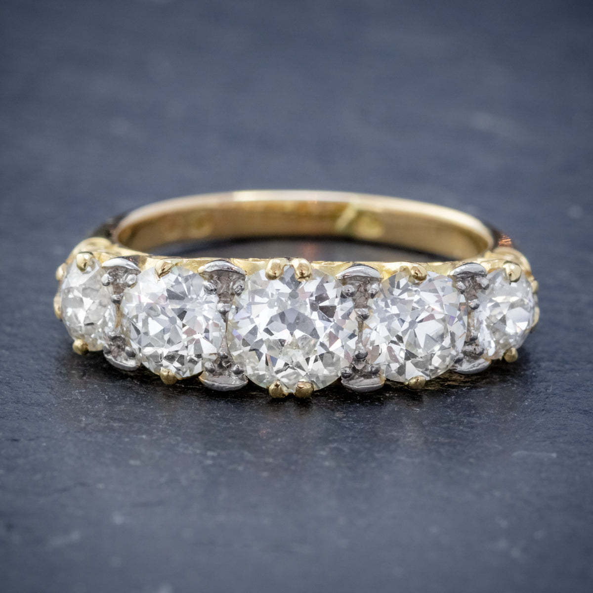 ANTIQUE VICTORIAN DIAMOND FIVE STONE RING 18CT GOLD 3.09CT DIAMONDS CIRCA 1900 CERT FRONT