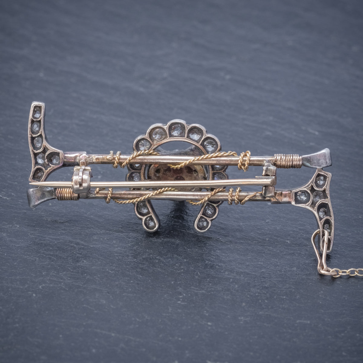 ANTIQUE VICTORIAN DIAMOND FOX HUNTING RIDING BROOCH SILVER 18CT GOLD 2CT OF DIAMOND CIRCA 1900 BACK