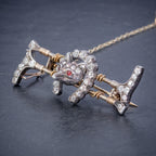 ANTIQUE VICTORIAN DIAMOND FOX HUNTING RIDING BROOCH SILVER 18CT GOLD 2CT OF DIAMOND CIRCA 1900 SIDE