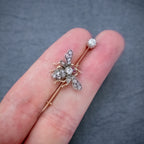 ANTIQUE VICTORIAN DIAMOND RUBY INSECT BROOCH SILVER 18CT GOLD CIRCA 1900 HAND