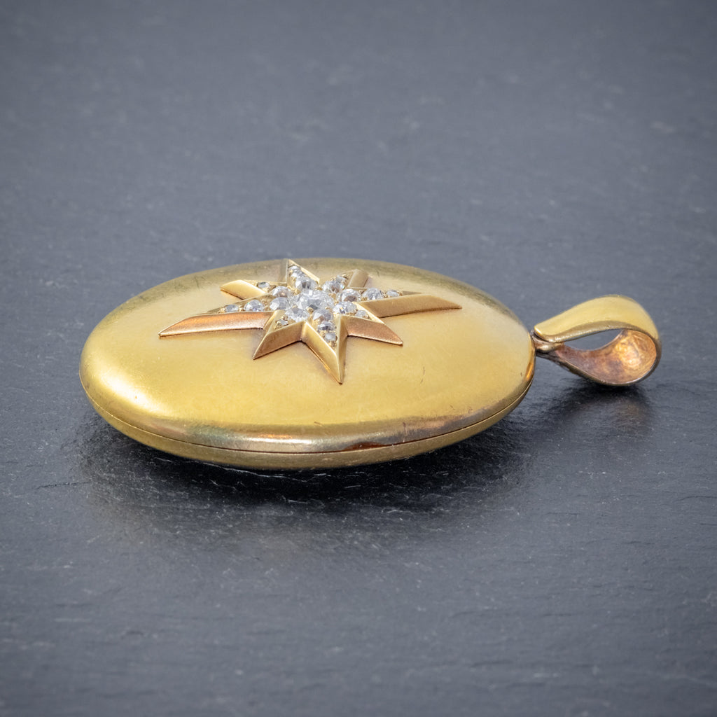 ANTIQUE VICTORIAN DIAMOND STAR LOCKET 18CT GOLD 1.30CT OLD CUT DIAMONDS CIRCA 1900 SIDE