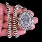ANTIQUE VICTORIAN FORGET ME NOT LOCKET COLLAR NECKLACE STERLING SILVER DATED 1882