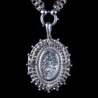 ANTIQUE VICTORIAN FORGET ME NOT LOCKET COLLAR NECKLACE STERLING SILVER DATED 1882