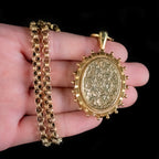 ANTIQUE VICTORIAN IVY LOCKET NECKLACE STERLING SILVER 18CT GOLD GILT DATED 1879