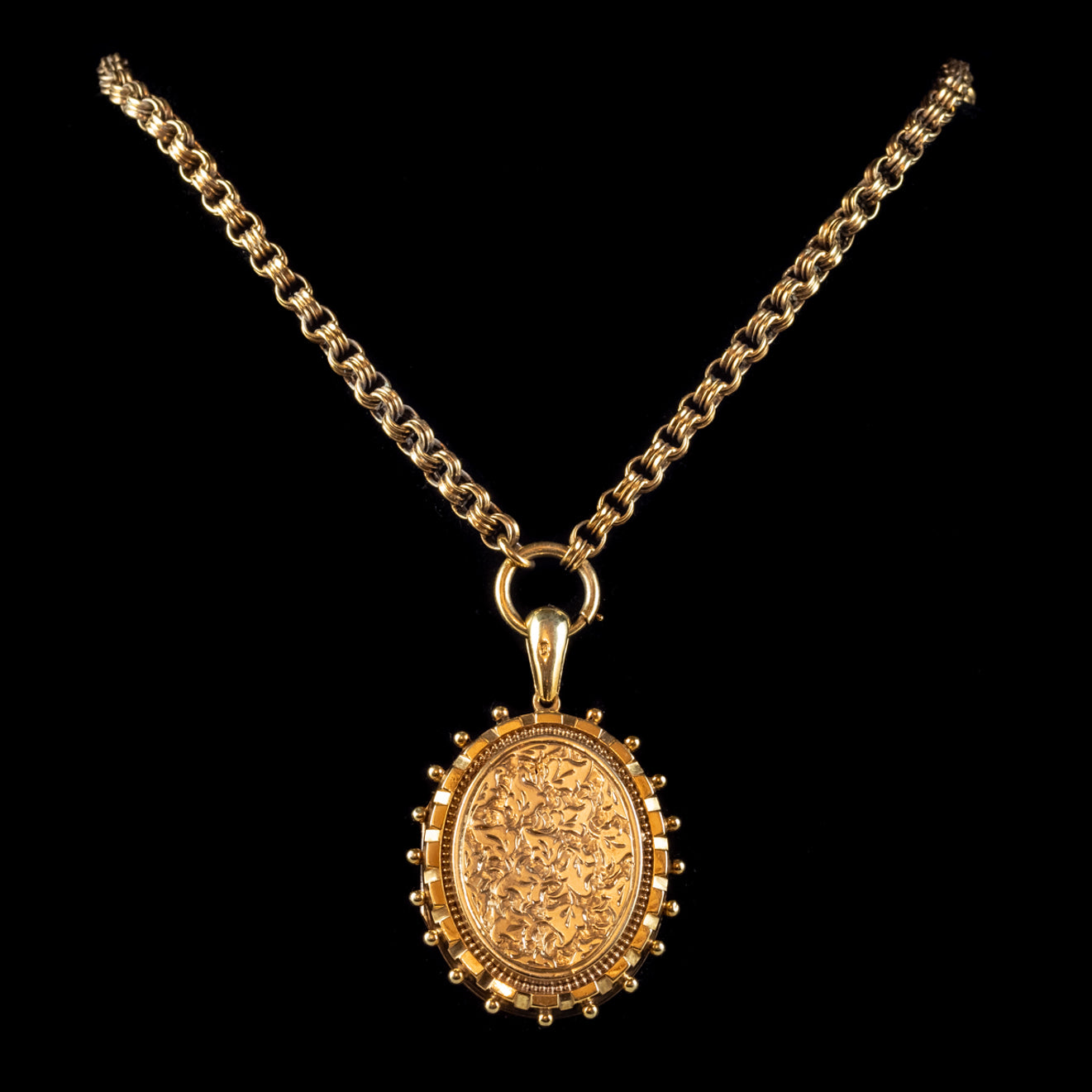 ANTIQUE VICTORIAN IVY LOCKET NECKLACE STERLING SILVER 18CT GOLD GILT DATED 1879