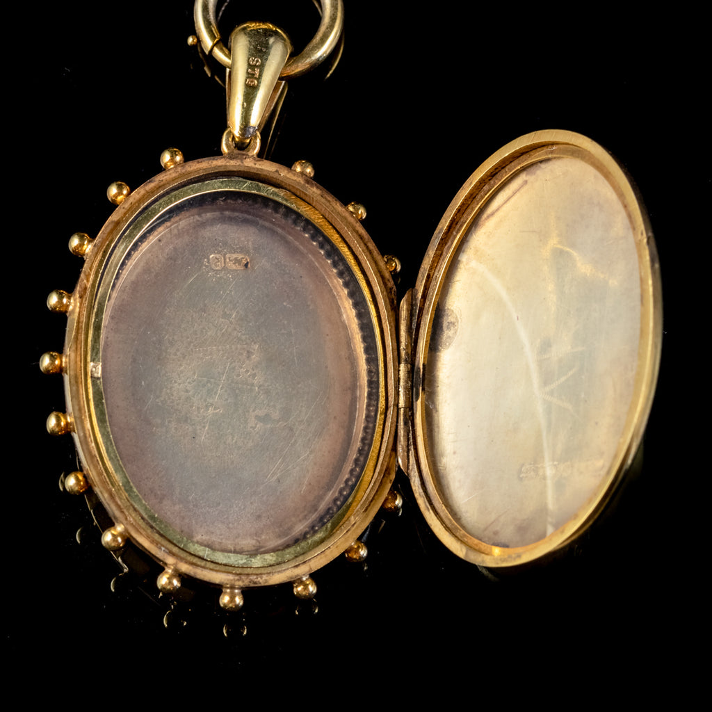 ANTIQUE VICTORIAN IVY LOCKET NECKLACE STERLING SILVER 18CT GOLD GILT DATED 1879