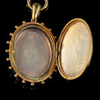 ANTIQUE VICTORIAN IVY LOCKET NECKLACE STERLING SILVER 18CT GOLD GILT DATED 1879