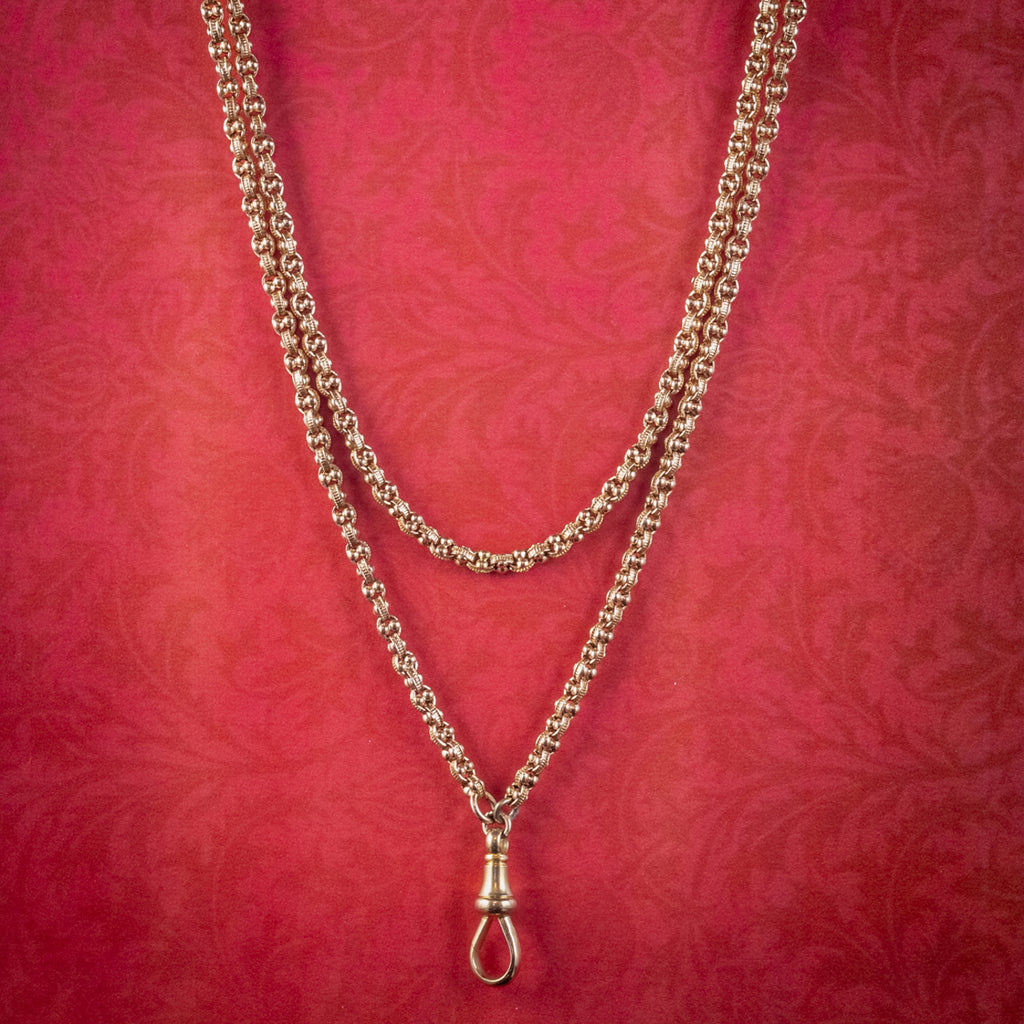 ANTIQUE VICTORIAN LONG GUARD CHAIN NECKLACE 18CT GOLD CIRCA 1880