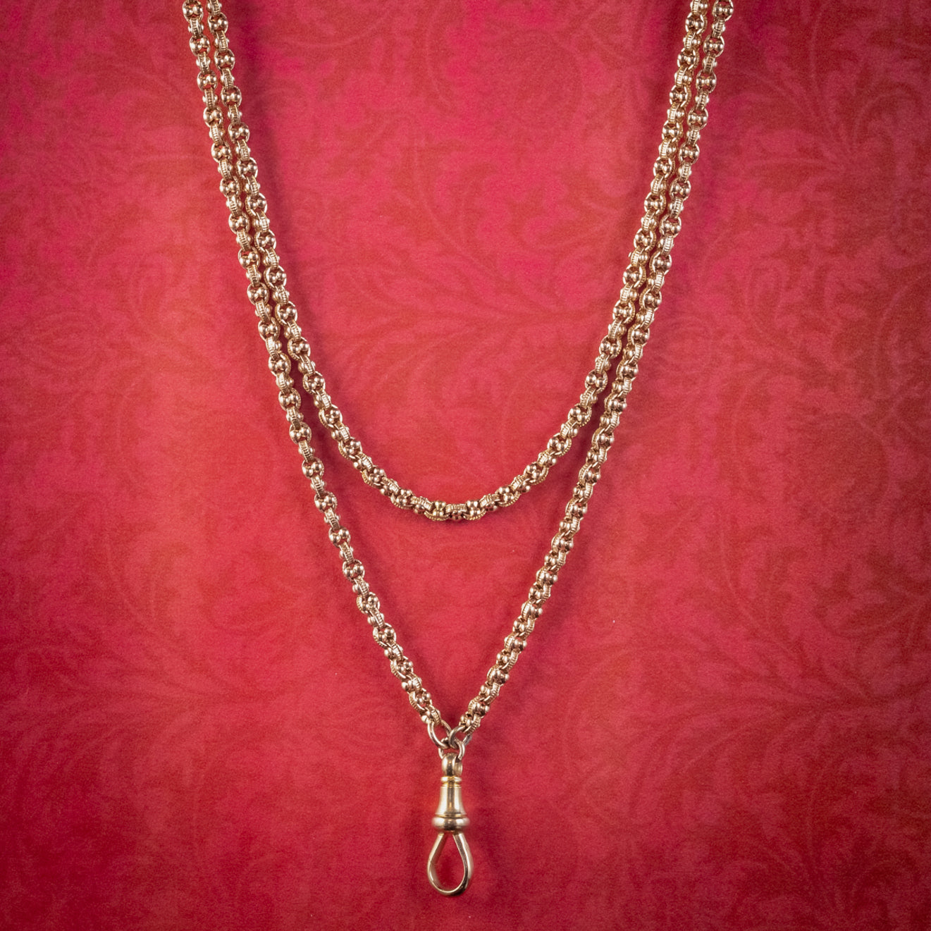 ANTIQUE VICTORIAN LONG GUARD CHAIN NECKLACE 18CT GOLD CIRCA 1880