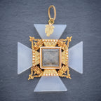 ANTIQUE VICTORIAN MOURNING CROSS PENDANT ETRUSCAN REVIVAL AGATE 18CT GOLD CIRCA 1850 BACK