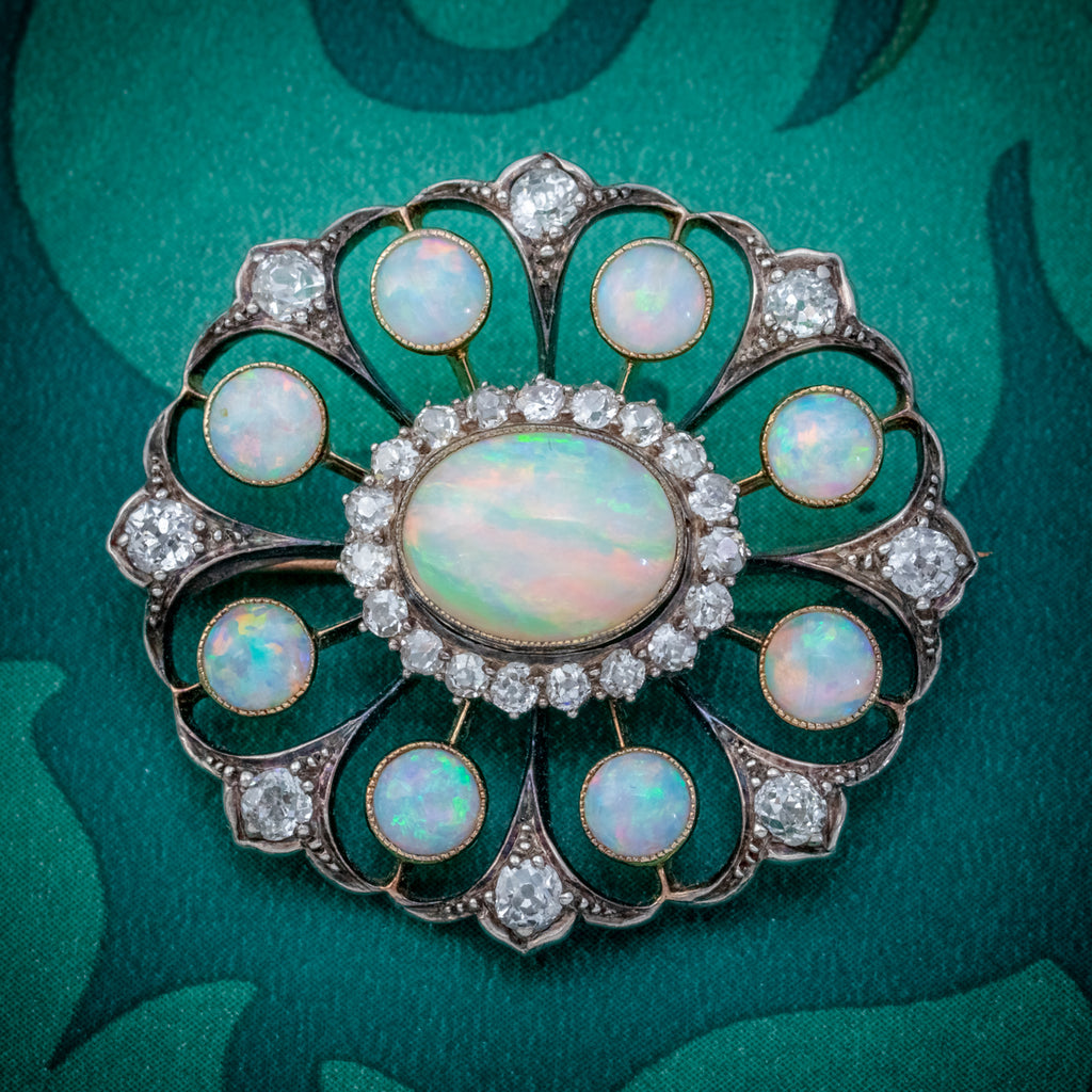 ANTIQUE VICTORIAN OPAL DIAMOND BROOCH NATURAL 5.1CT OPALS CIRCA 1900 COVER