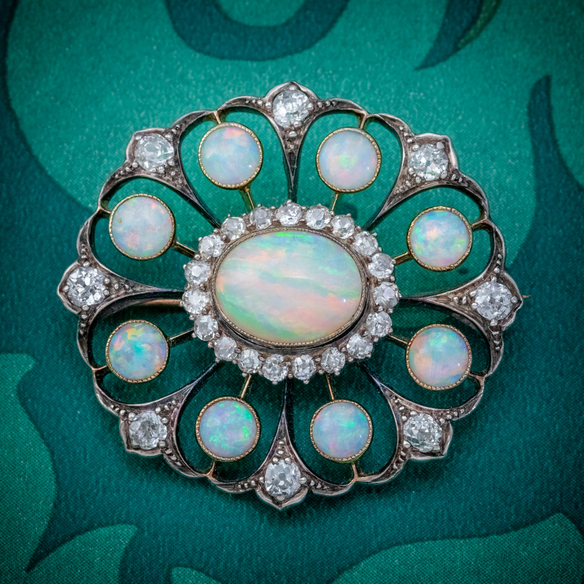 ANTIQUE VICTORIAN OPAL DIAMOND BROOCH NATURAL 5.1CT OPALS CIRCA 1900 COVER