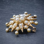 ANTIQUE VICTORIAN PEARL DIAMOND STAR BROOCH 18CT GOLD CIRCA 1900 SIDE