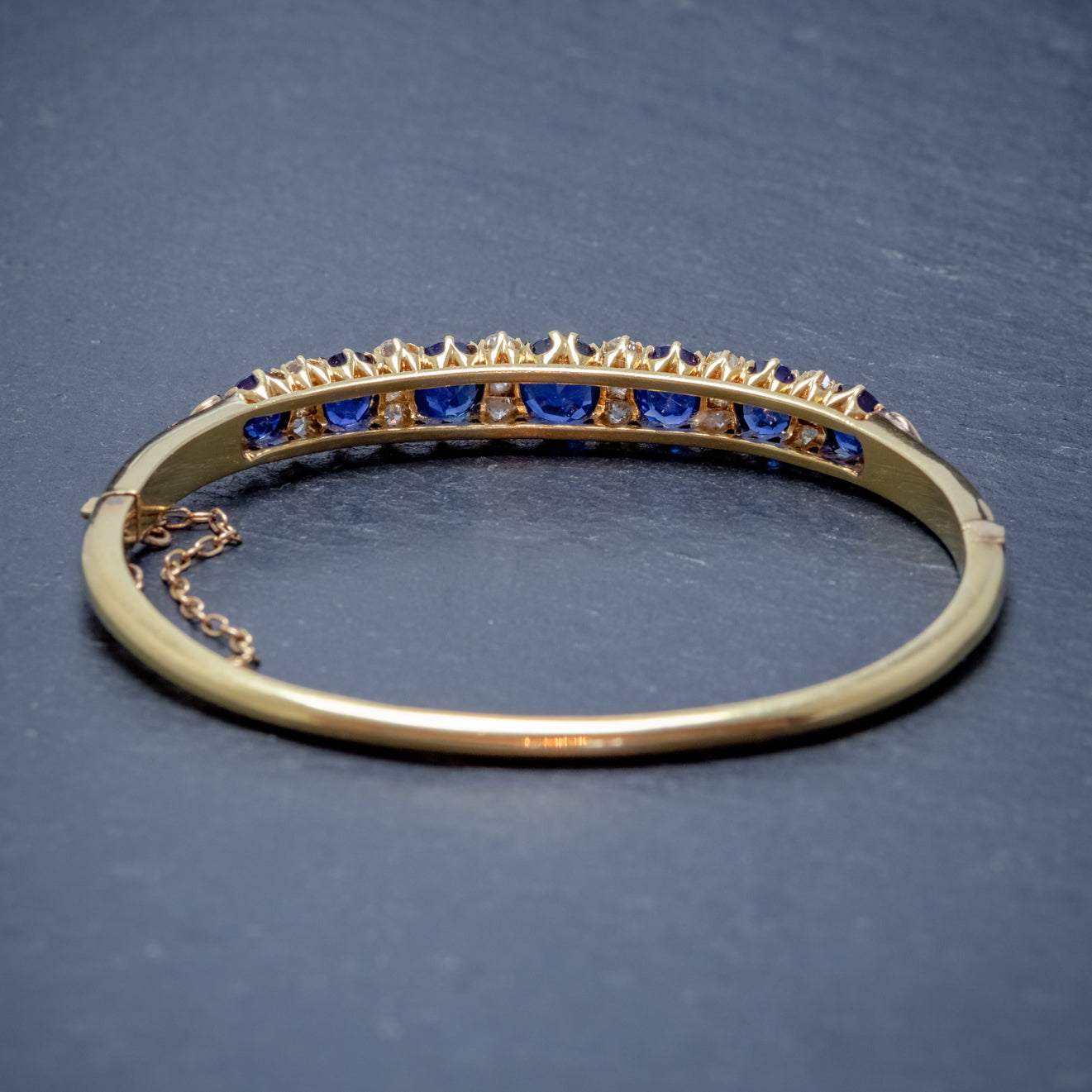 ANTIQUE VICTORIAN SAPPHIRE DIAMOND BANGLE 18CT GOLD 5.46CT OF NATURAL SAPPHIRE WITH CERT BACK