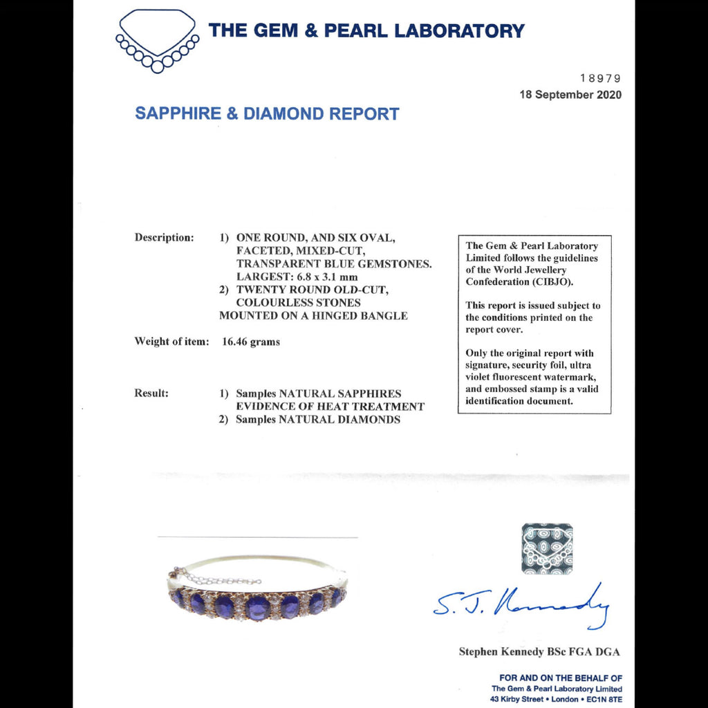 ANTIQUE VICTORIAN SAPPHIRE DIAMOND BANGLE 18CT GOLD 5.46CT OF NATURAL SAPPHIRE WITH CERT CERT