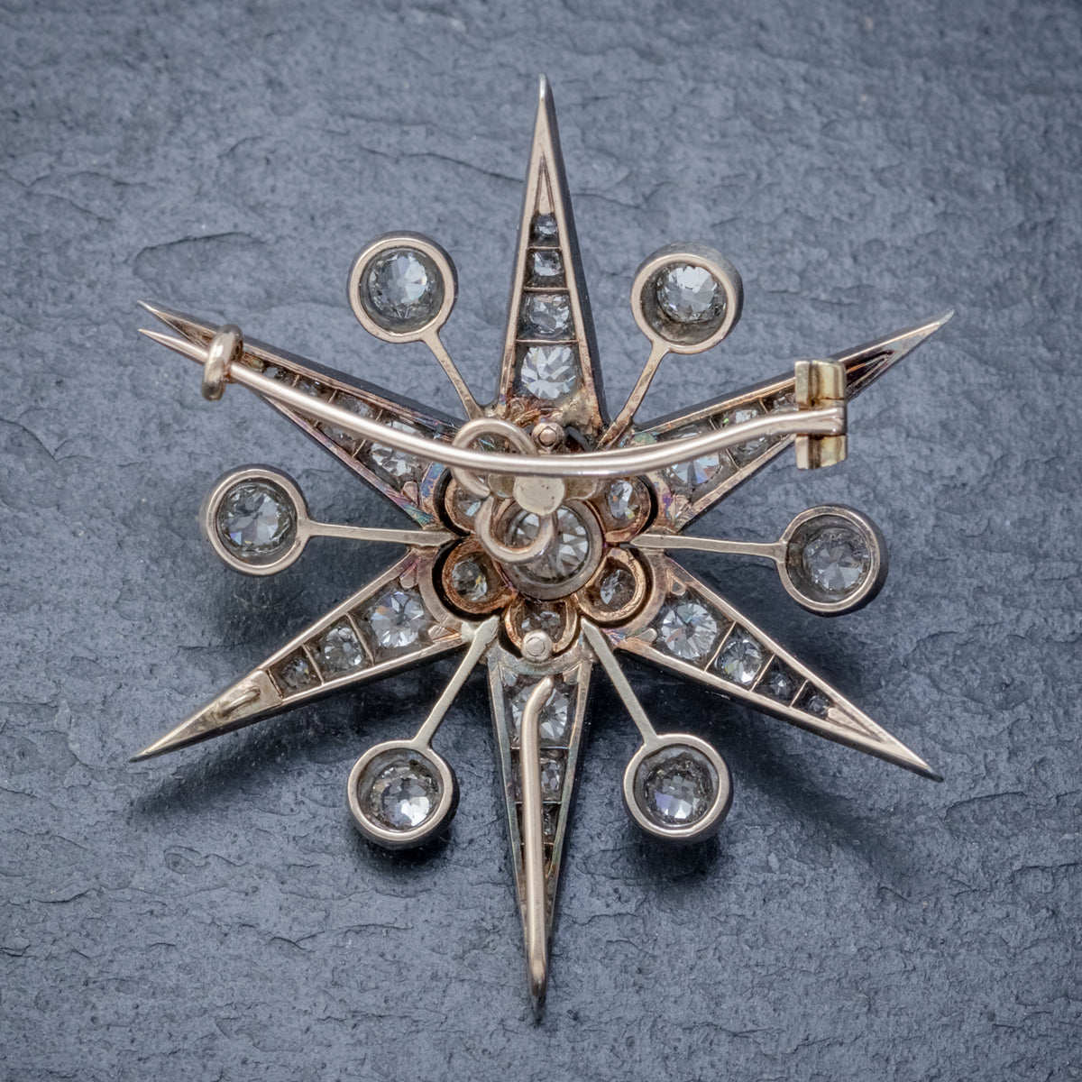 ANTIQUE VICTORIAN STAR BROOCH PENDANT 18CT GOLD SILVER 4.30CT DIAMONDS BOXED CIRCA 1900 BACK