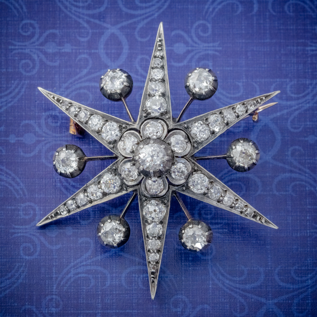 ANTIQUE VICTORIAN STAR BROOCH PENDANT 18CT GOLD SILVER 4.30CT DIAMONDS BOXED CIRCA 1900 COVER Main image