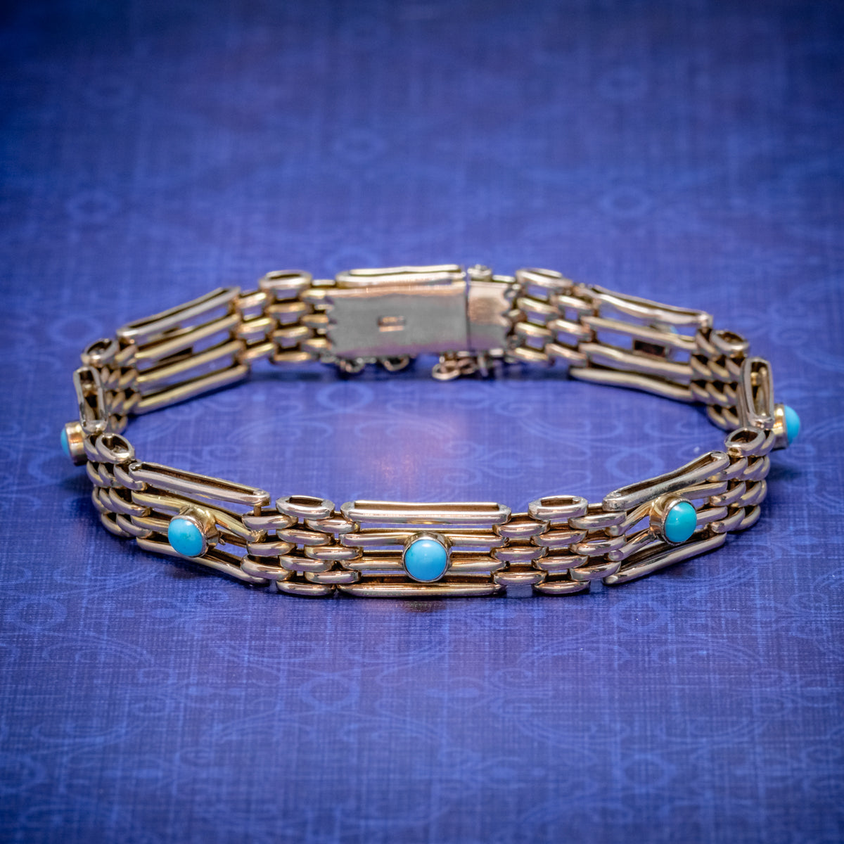 ANTIQUE VICTORIAN TURQUOISE GATE BRACELET 9CT GOLD CIRCA 1900 COVER