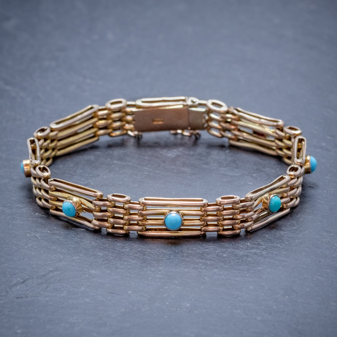 Antique Victorian Turquoise Gate Bracelet 9Ct Gold Circa 1900 Secondary image