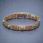 ANTIQUE VICTORIAN TURQUOISE GATE BRACELET 9CT GOLD CIRCA 1900 FRONT
