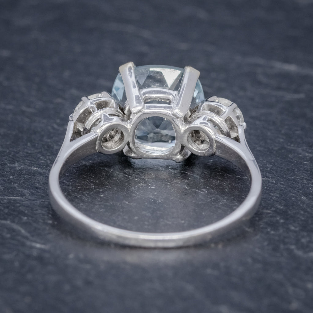ANTIQUE ART DECO AQUAMARINE DIAMOND TRILOGY RING 18CT WHITE GOLD CIRCA 1920 back
