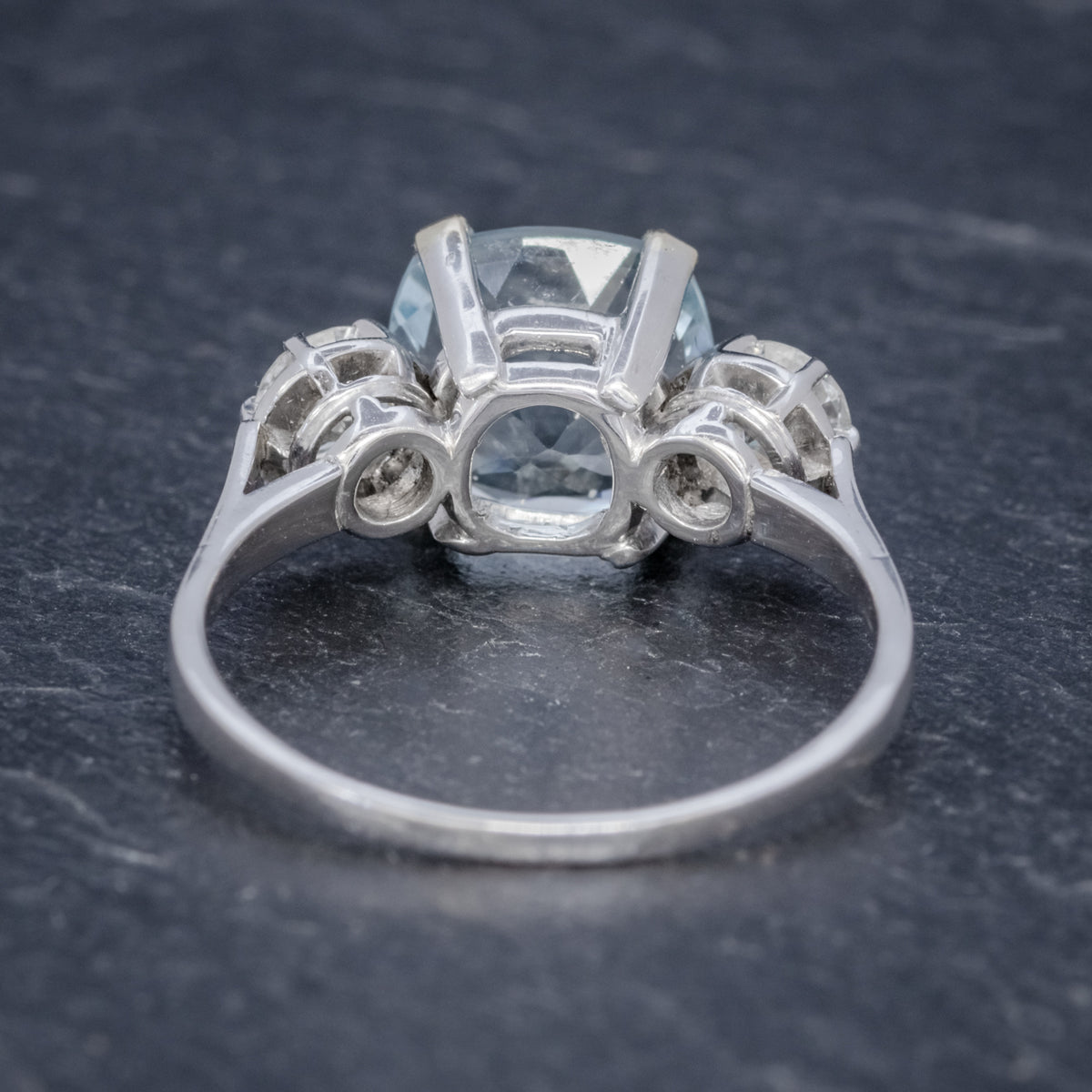 ANTIQUE ART DECO AQUAMARINE DIAMOND TRILOGY RING 18CT WHITE GOLD CIRCA 1920 back