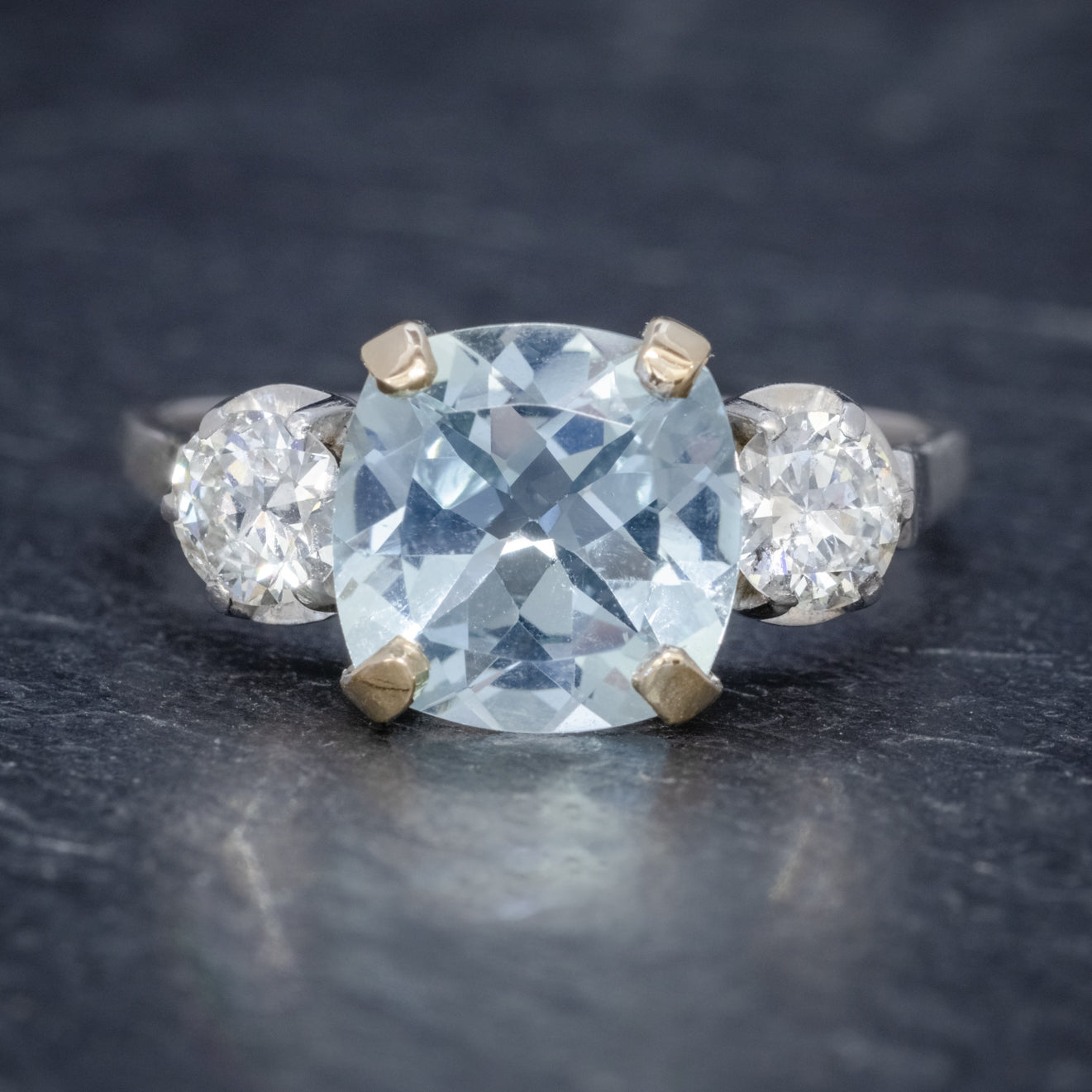 Antique Art Deco Aquamarine Diamond Trilogy Ring 18ct White Gold Circa 1920 Secondary image