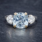 ANTIQUE ART DECO AQUAMARINE DIAMOND TRILOGY RING 18CT WHITE GOLD CIRCA 1920 front