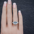 ANTIQUE ART DECO AQUAMARINE DIAMOND TRILOGY RING 18CT WHITE GOLD CIRCA 1920 hand