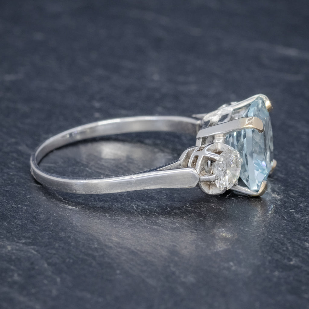 ANTIQUE ART DECO AQUAMARINE DIAMOND TRILOGY RING 18CT WHITE GOLD CIRCA 1920 side2
