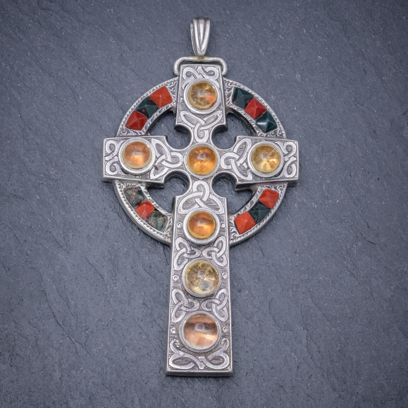 ANTIQUE CELTIC CROSS PENDANT SILVER CAIRNGORM VICTORIAN CIRCA 1860 Secondary image