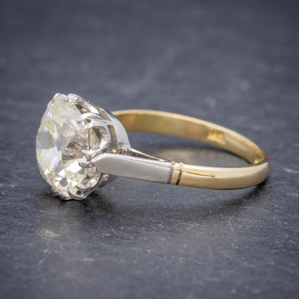 Antique Edwardian 3.88ct Diamond Solitaire Engagement Ring 18ct Gold Platinum Circa 1915 SIDE
