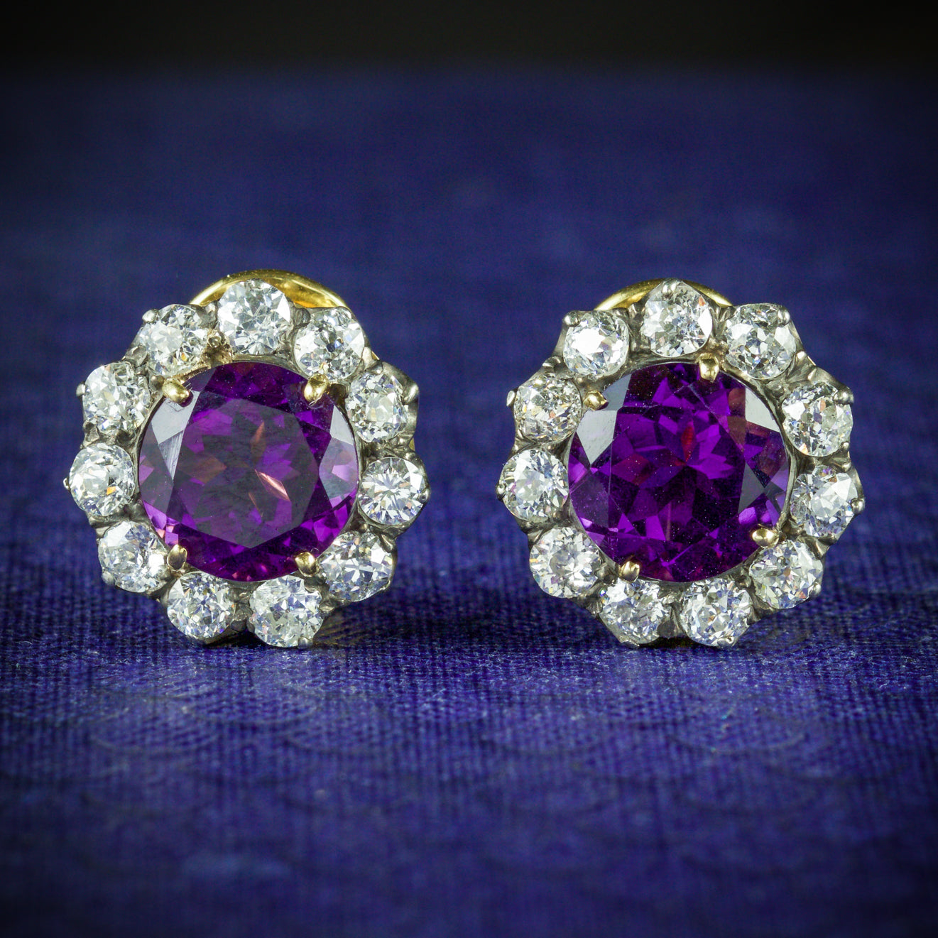 ANTIQUE EDWARDIAN AMETHYST DIAMOND EARRINGS 18CT GOLD CIRCA 1910 COVER Main image