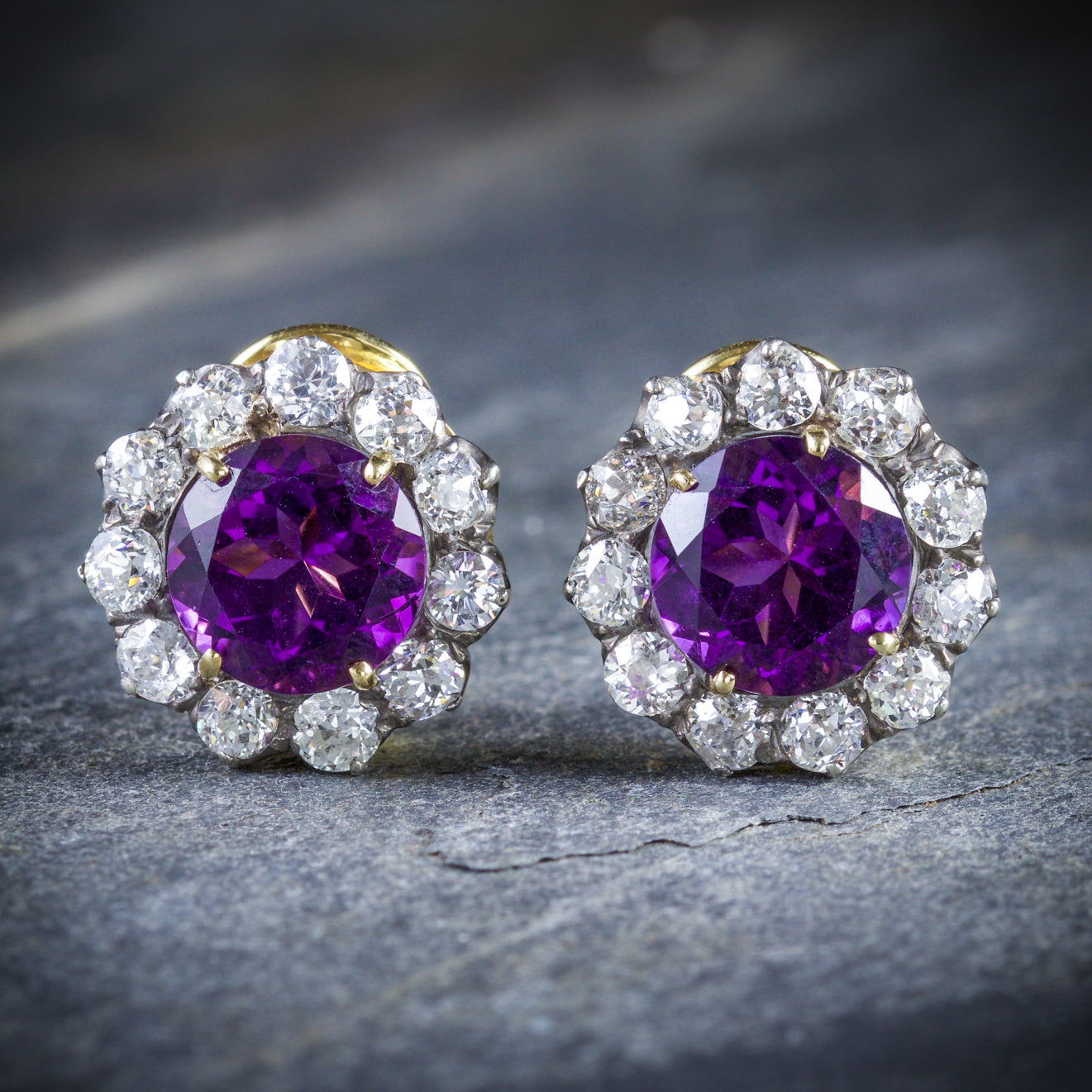 Antique Edwardian Amethyst Diamond Earrings 18ct Gold Circa 1910 Secondary image