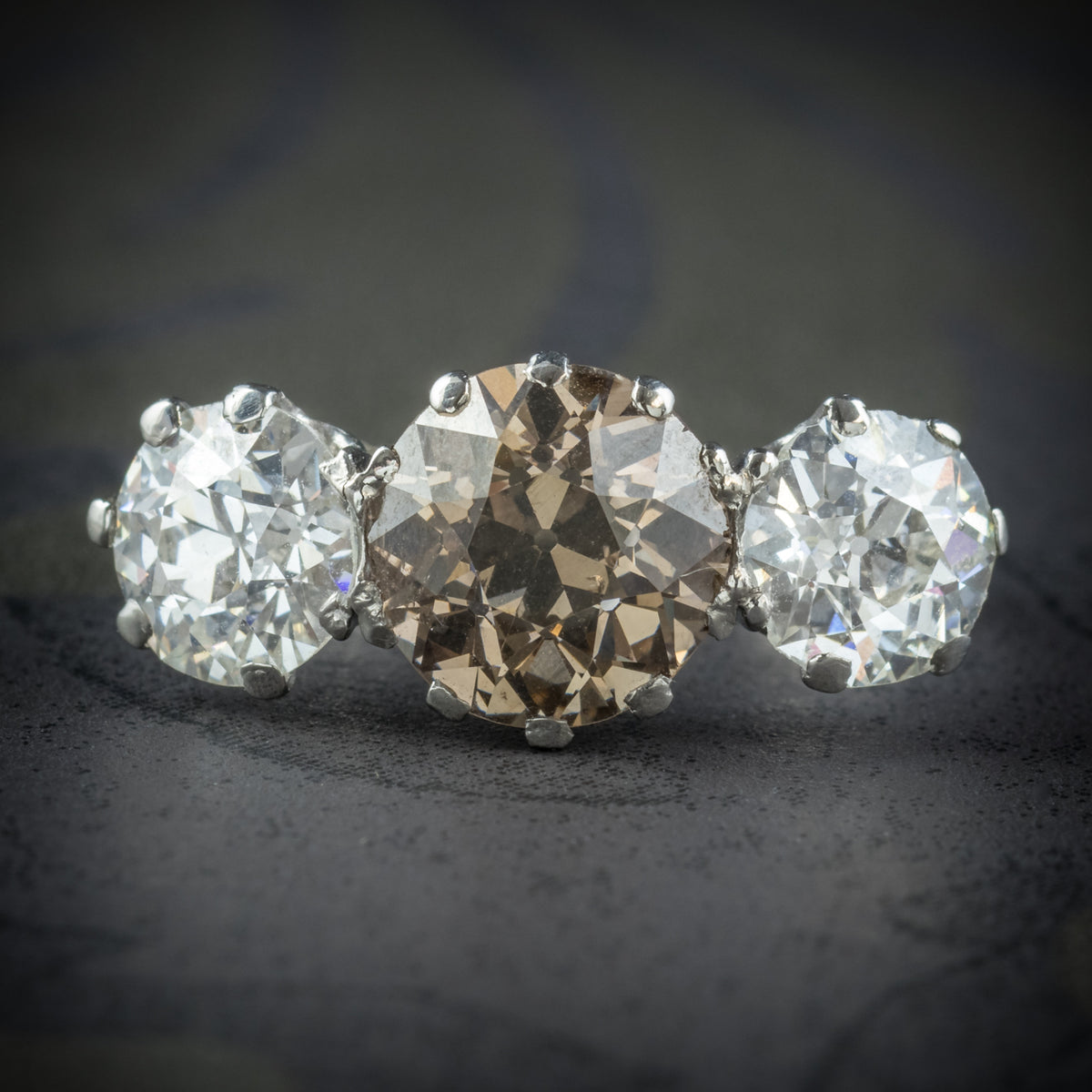 Antique Edwardian Brown Diamond Trilogy Ring Platinum Circa 1910 COVER Main image
