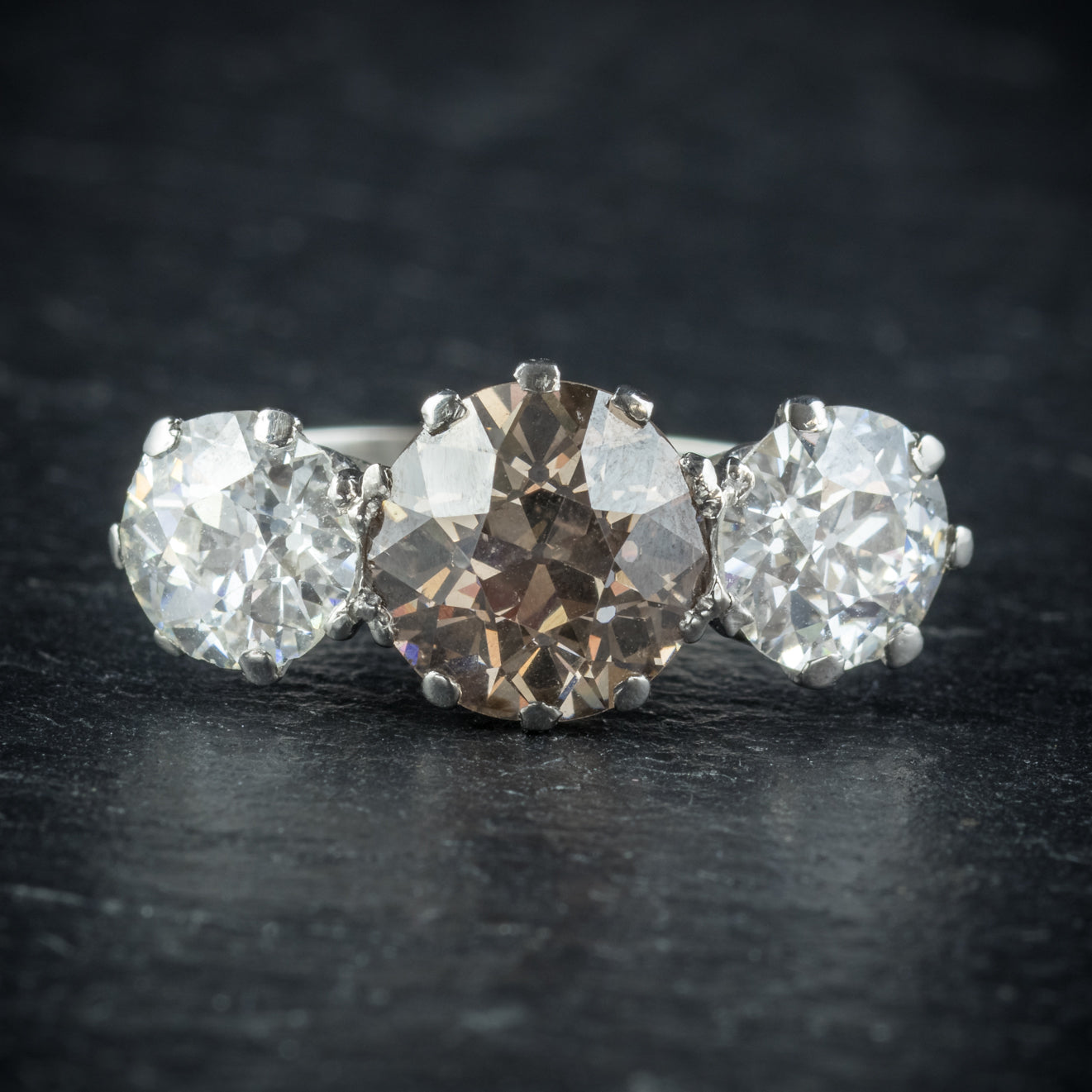 Antique Edwardian Brown Diamond Trilogy Ring Platinum Circa 1910 Secondary image