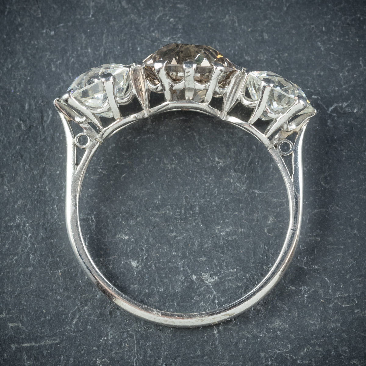 Antique Edwardian Brown Diamond Trilogy Ring Platinum Circa 1910 TOP
