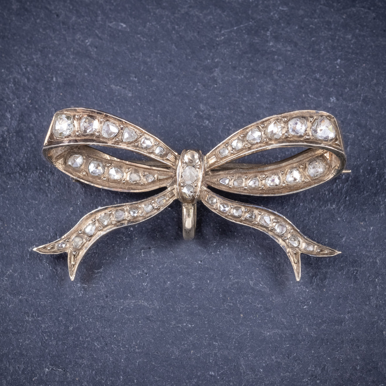 Antique Edwardian Rose Cut Diamond Bow Brooch 18ct Gold Circa 1910 Boxed Secondary image