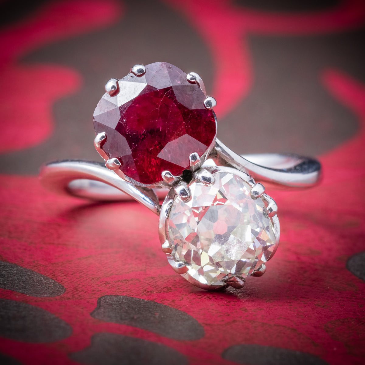 Antique Edwardian Ruby Diamond Twist Ring Platinum Circa 1915 COVER Main image