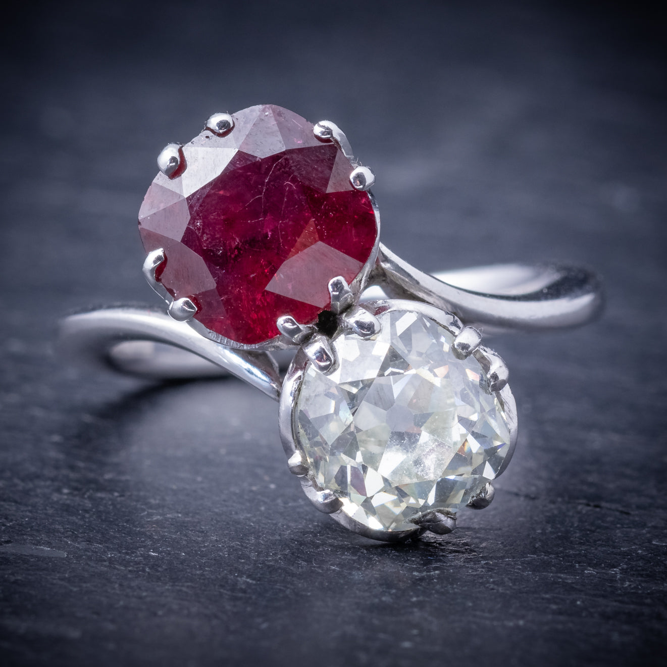 Antique Edwardian Ruby Diamond Twist Ring Platinum Circa 1915 Secondary image