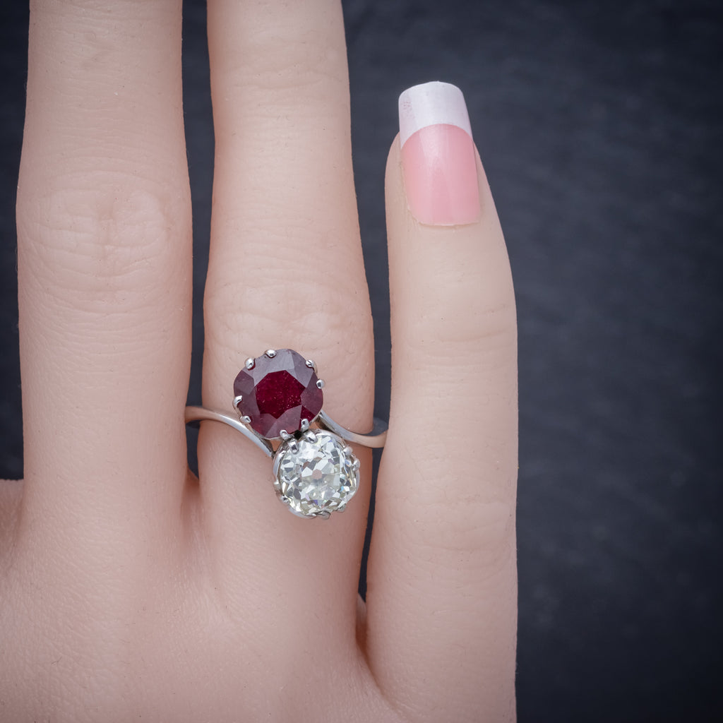 Antique Edwardian Ruby Diamond Twist Ring Platinum Circa 1915 COVER