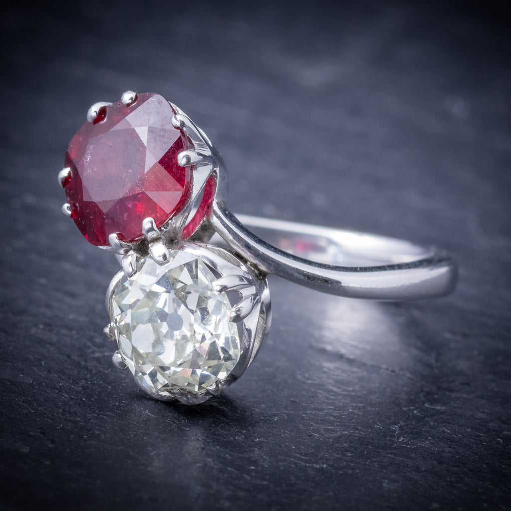 Antique Edwardian Ruby Diamond Twist Ring Platinum Circa 1915 SIDE