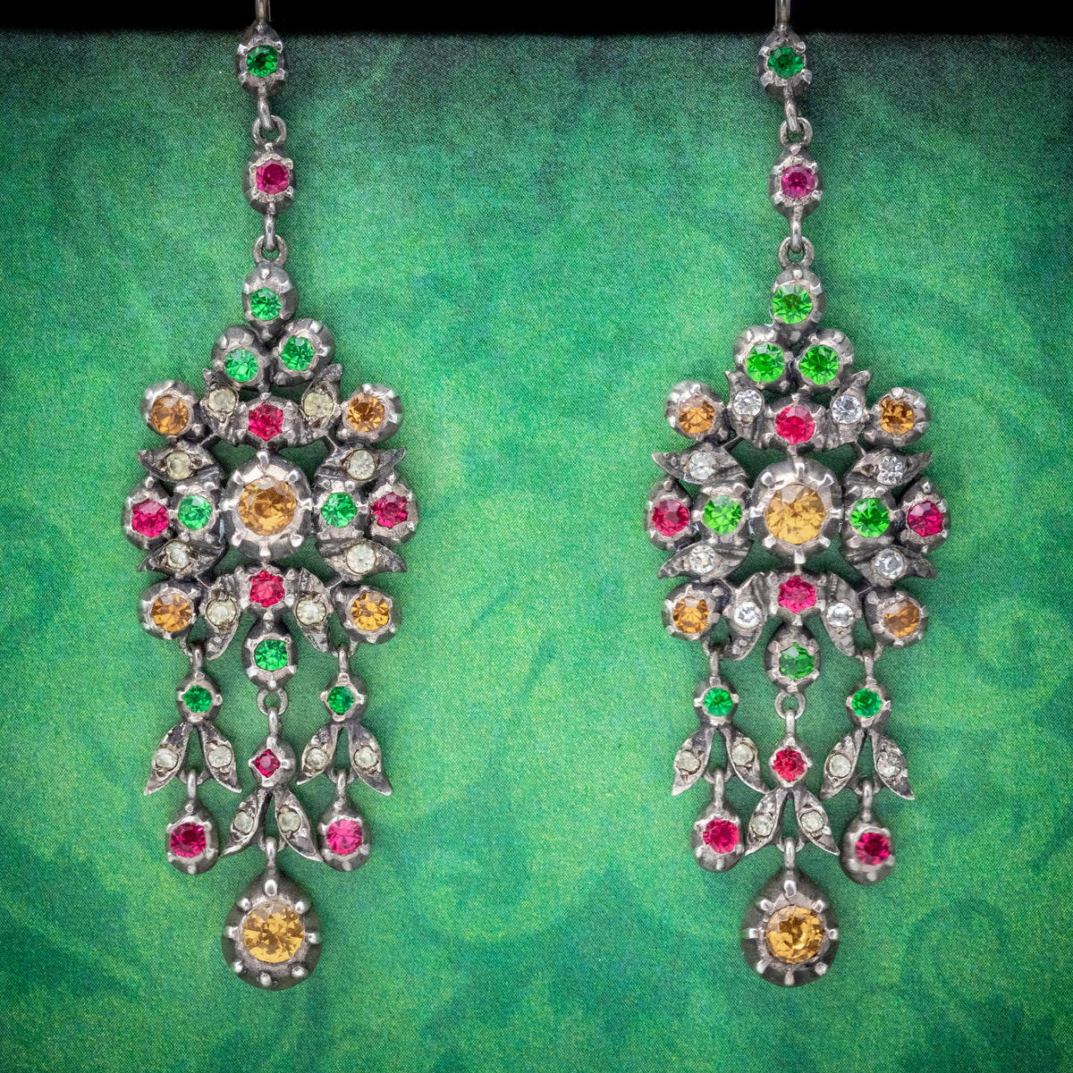 Antique Georgian Paste Stone Drop Earrings Silver Circa 1800 COVER Main image