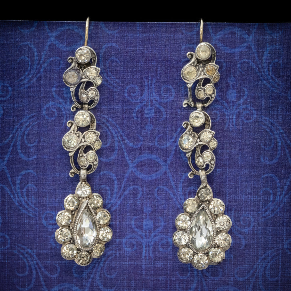 Antique Georgian Paste Stone Drop Earrings Silver Circa 1830 COVER Main image