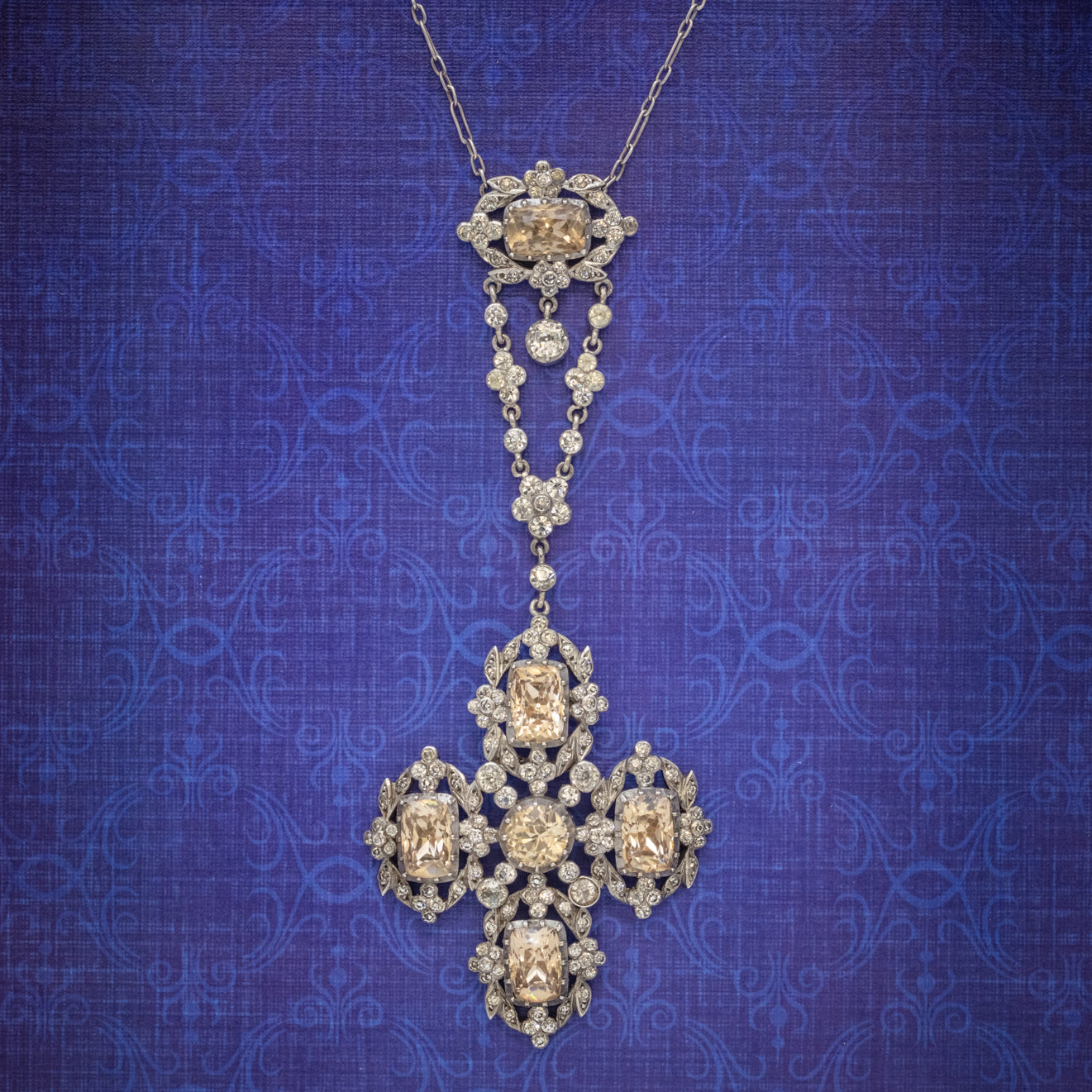 Antique Georgian Yellow Paste Lavaliere Pendant Necklace Silver Circa 1800 COVER Main image